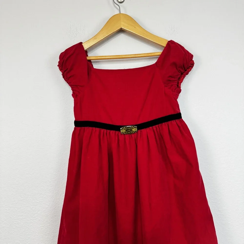 Ralph Lauren Dress Girls‎ 6 Red Corduroy Velvet Waist Puff Sleeve Lined Holiday